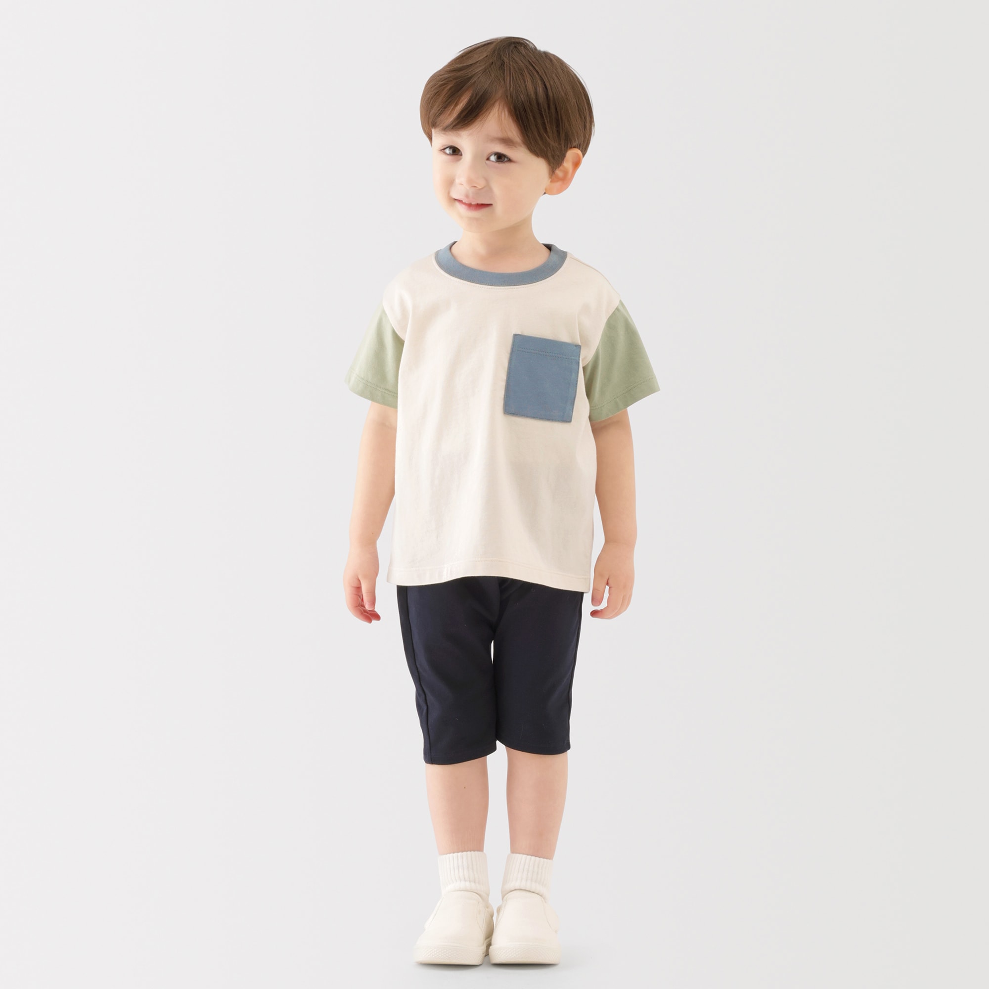 ベビー　あたまするっと　カラーブロッククルーネック半袖Ｔシャツ