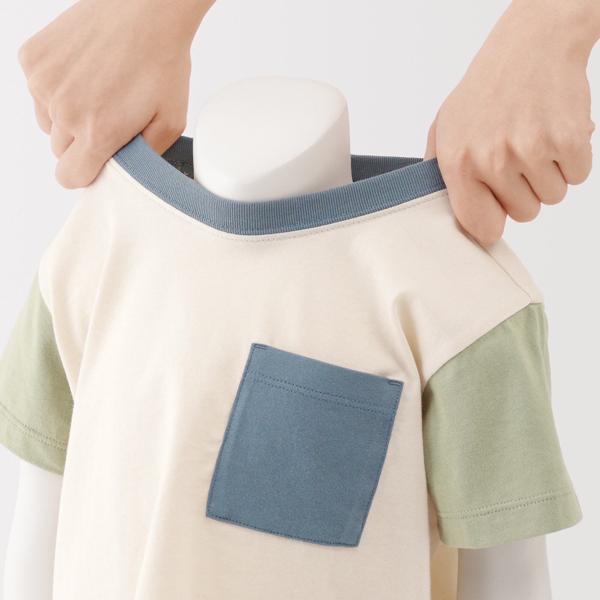 ベビー　あたまするっと　カラーブロッククルーネック半袖Ｔシャツ