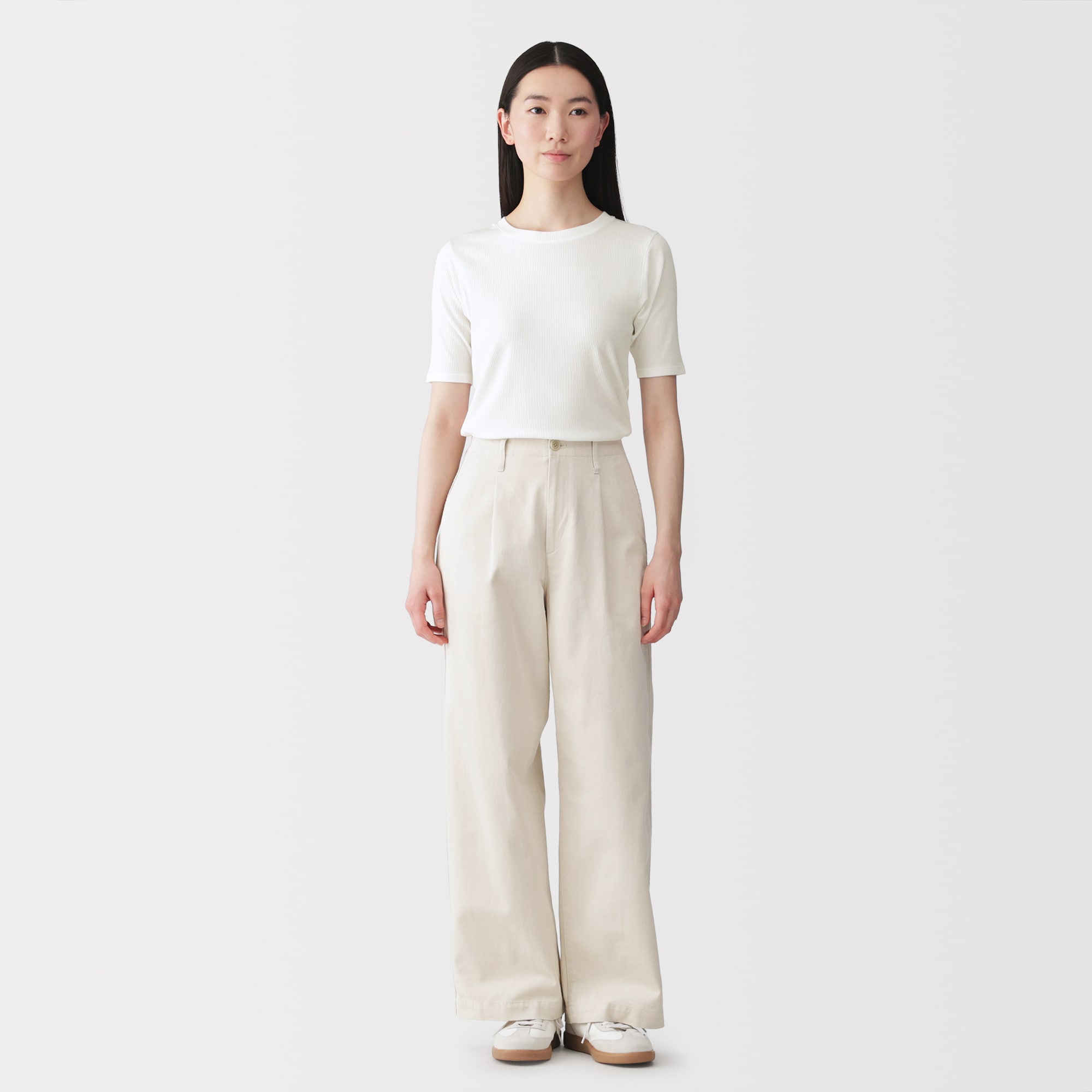 婦人 なめらかリブ編みクルーネック五分袖Tシャツ | 無印良品
