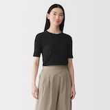 婦人　なめらかリブ編みクルーネック五分袖Ｔシャツ