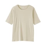 婦人　なめらかリブ編みクルーネック五分袖Ｔシャツ