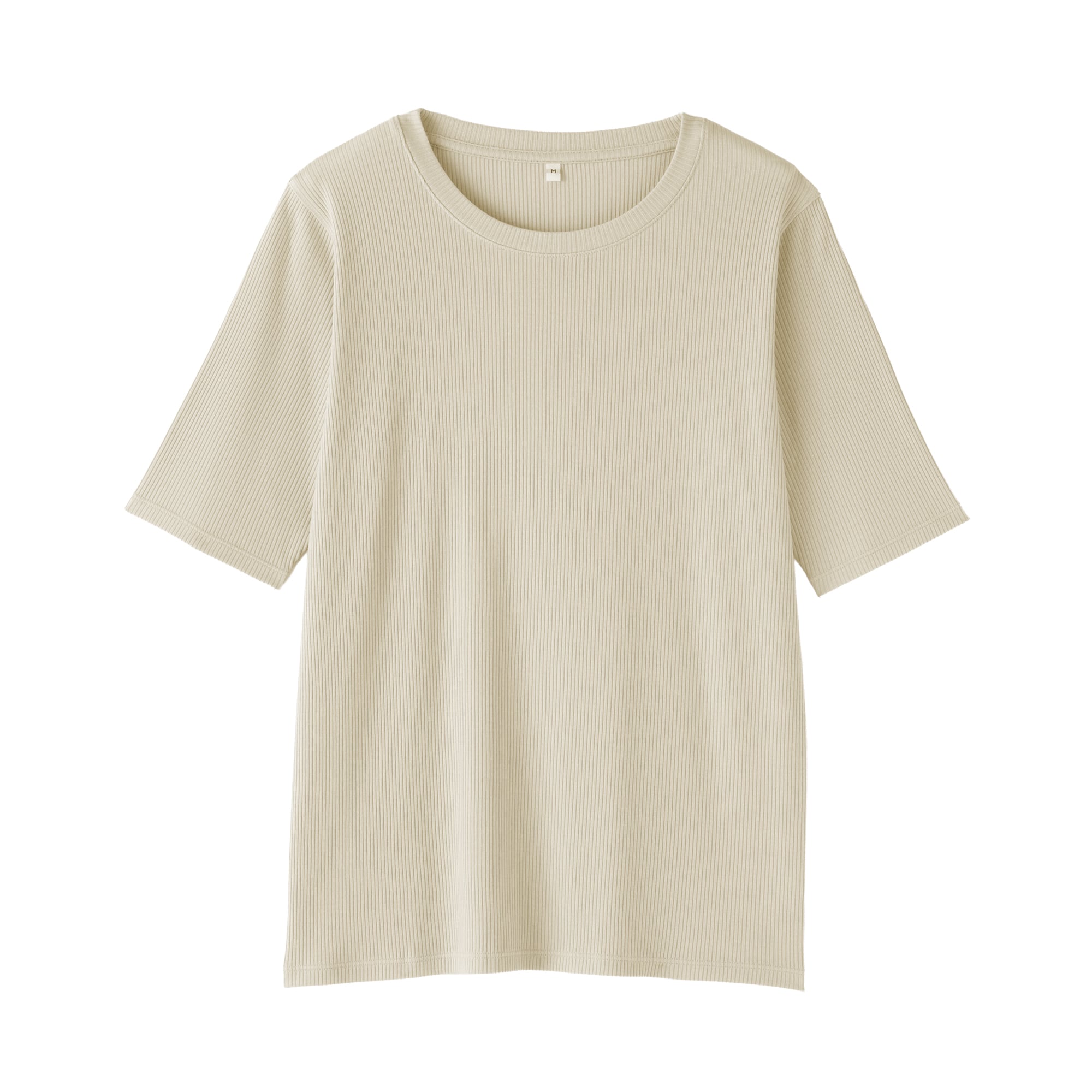 婦人　なめらかリブ編みクルーネック五分袖Ｔシャツ