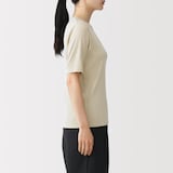婦人　なめらかリブ編みクルーネック五分袖Ｔシャツ