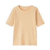 婦人　なめらかリブ編みクルーネック五分袖Ｔシャツ
