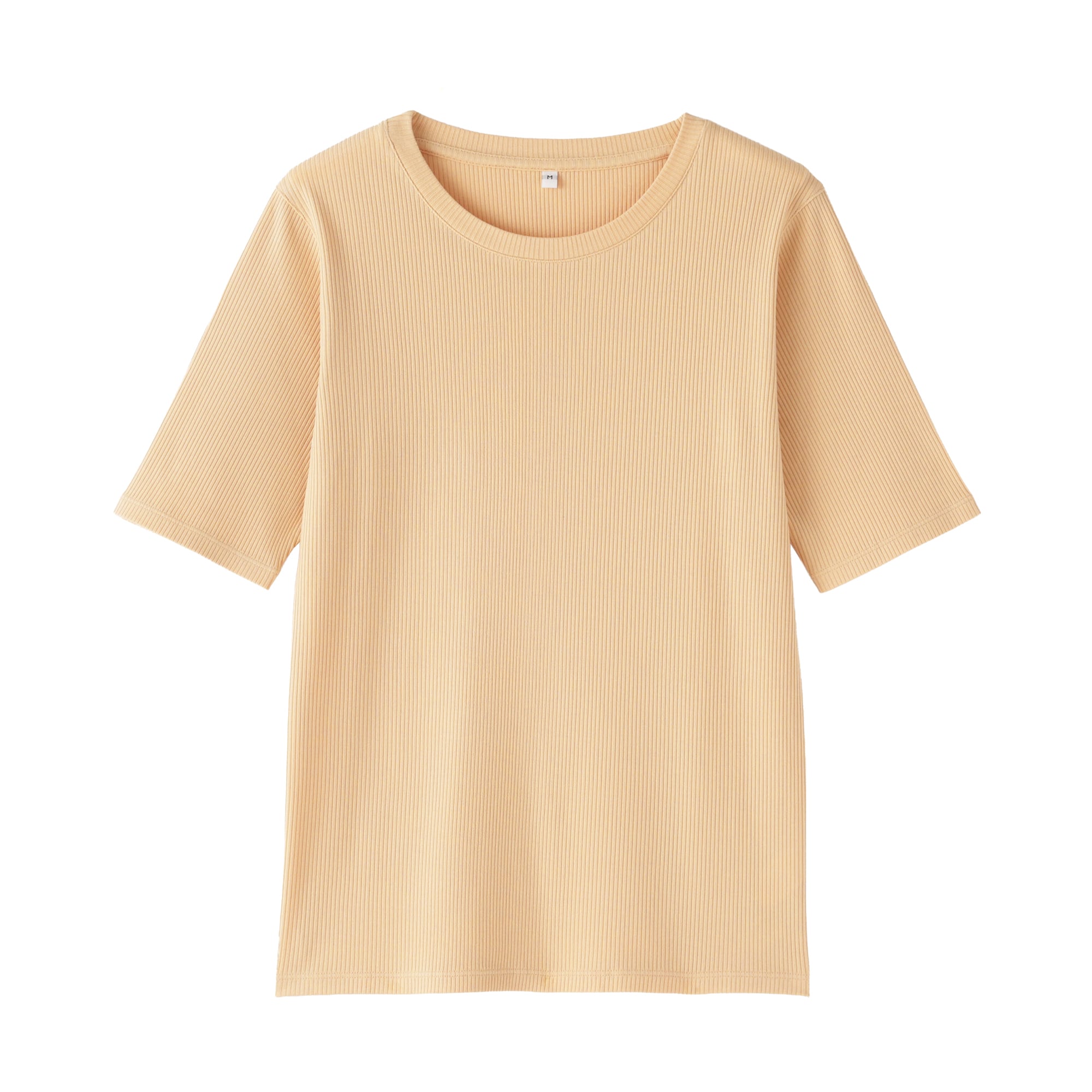 婦人　なめらかリブ編みクルーネック五分袖Ｔシャツ