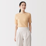 婦人　なめらかリブ編みクルーネック五分袖Ｔシャツ