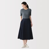 婦人　なめらかリブ編みクルーネック五分袖Ｔシャツ