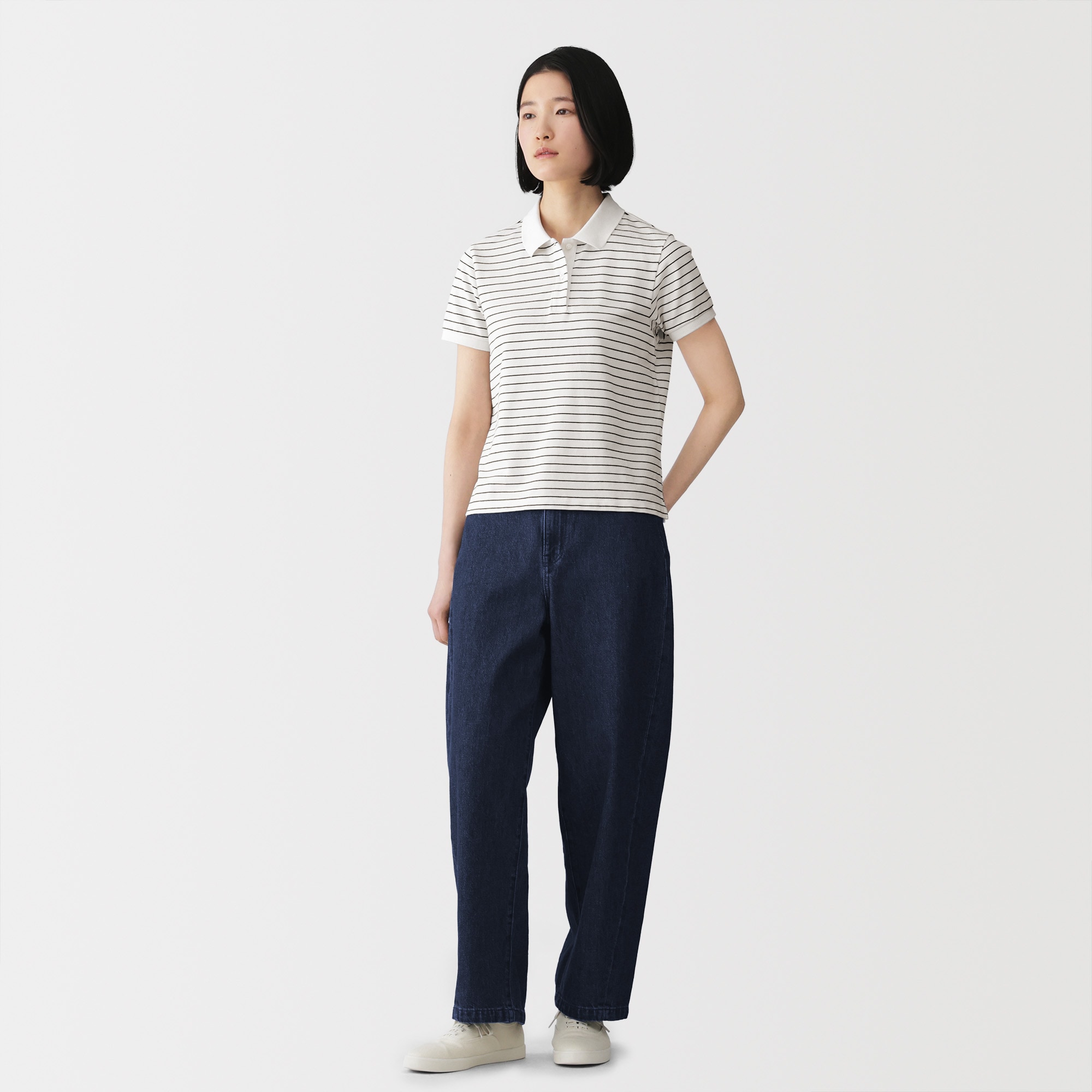 婦人　鹿の子編み半袖ポロシャツ