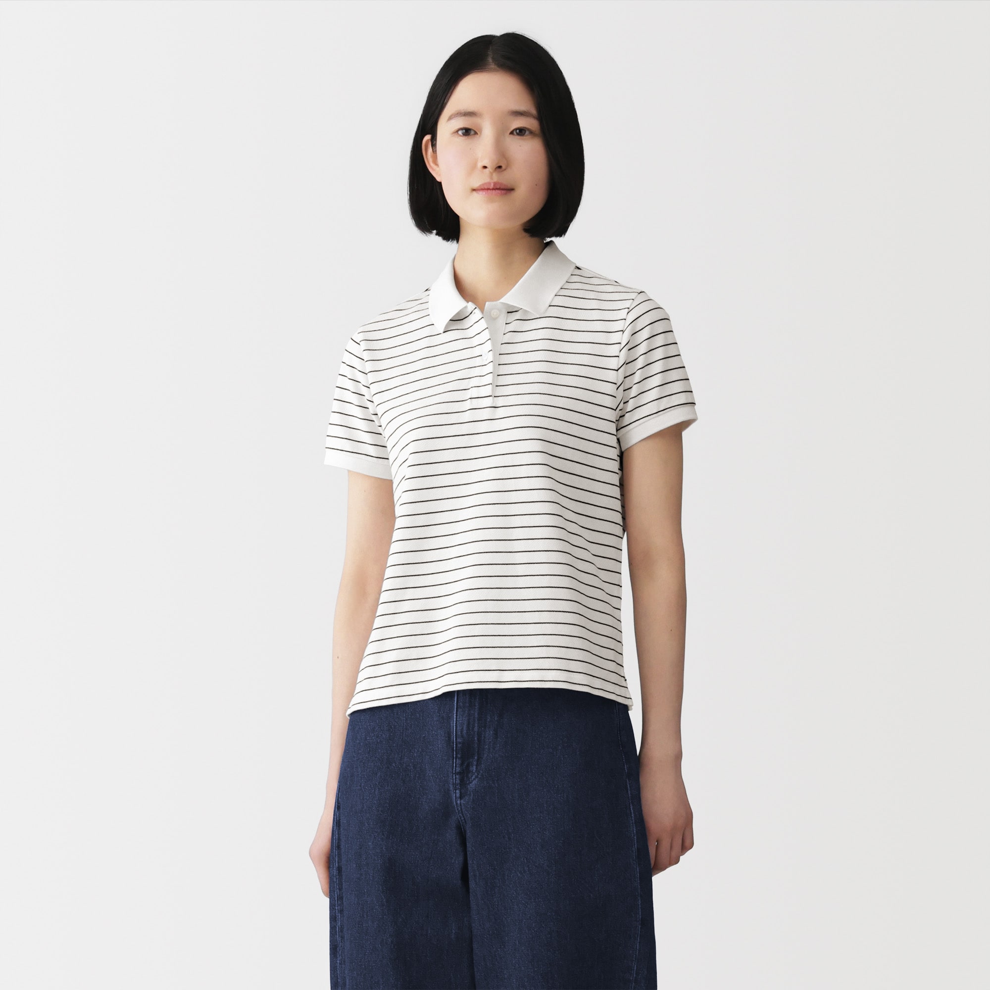 婦人　鹿の子編み半袖ポロシャツ