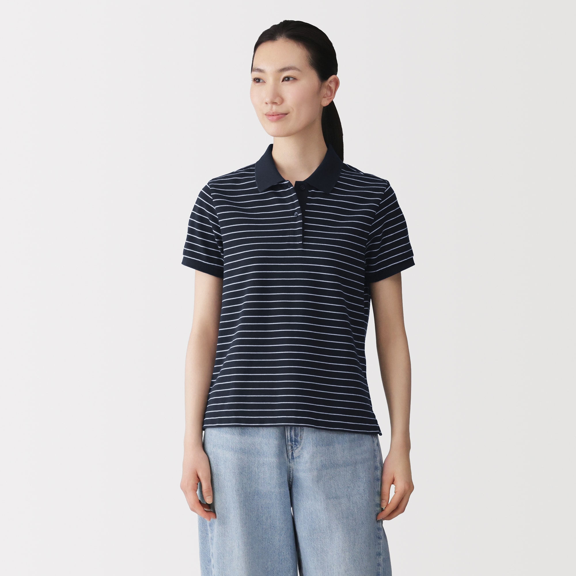 婦人　鹿の子編み半袖ポロシャツ