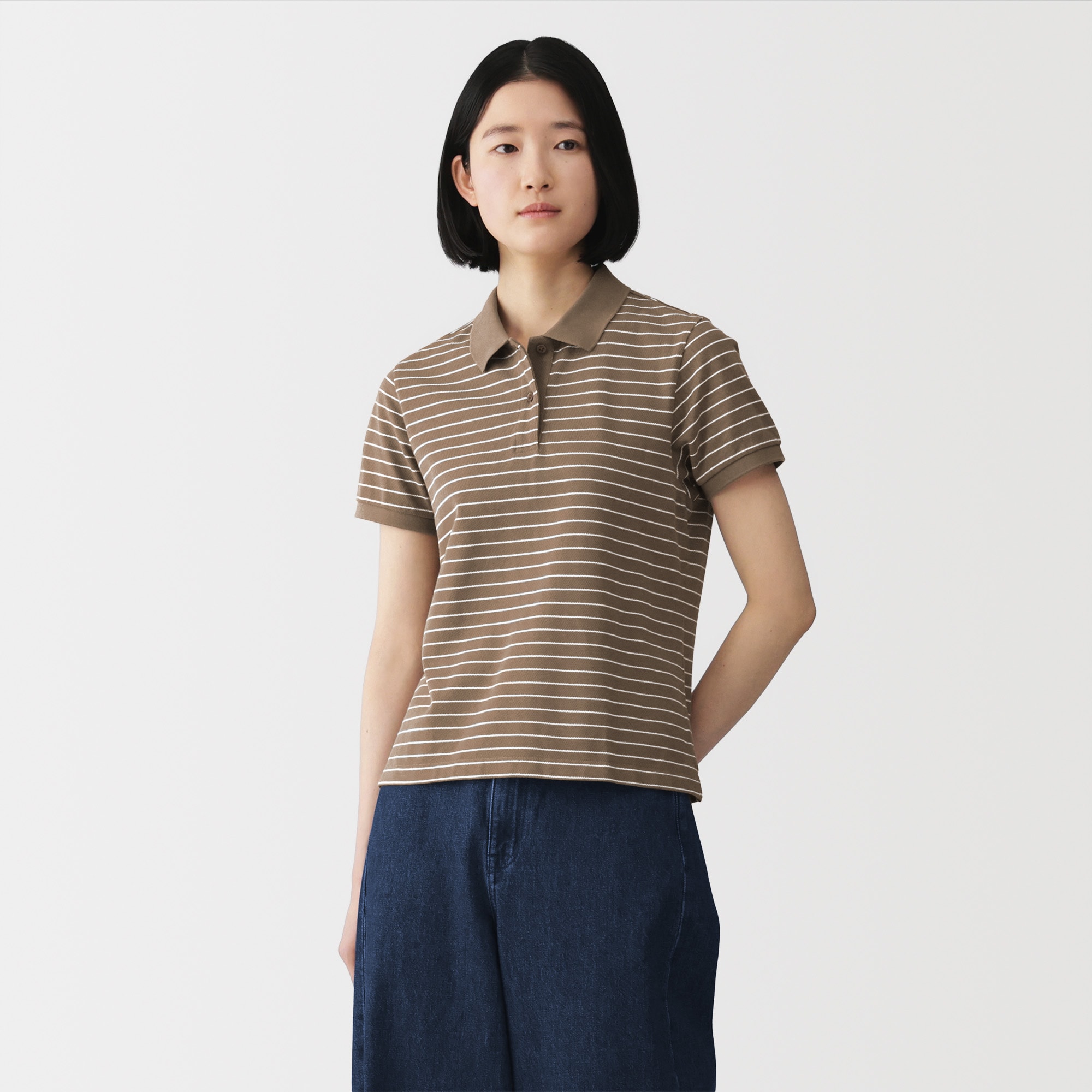 婦人　鹿の子編み半袖ポロシャツ