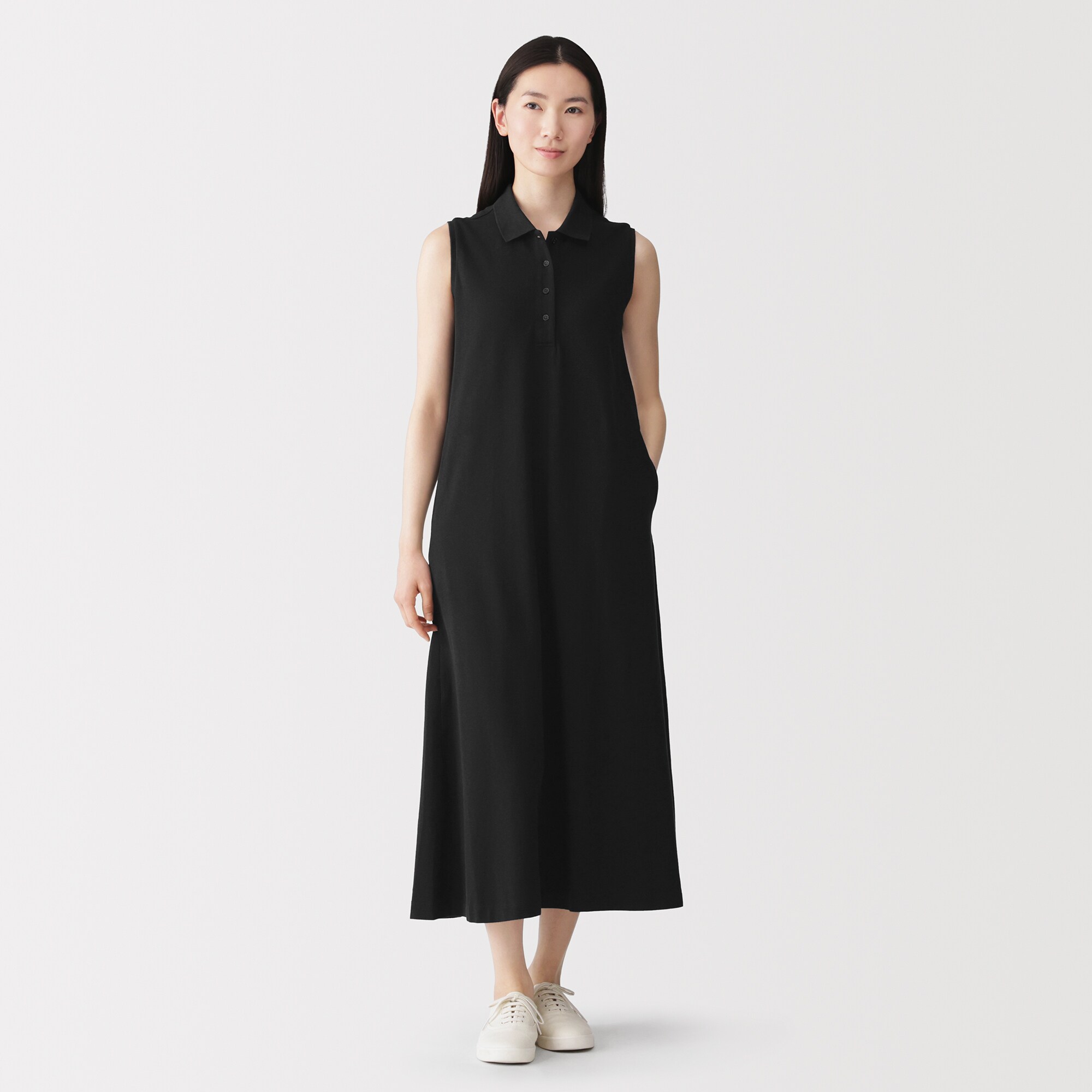 婦人　鹿の子編みスリーブレスポロワンピース