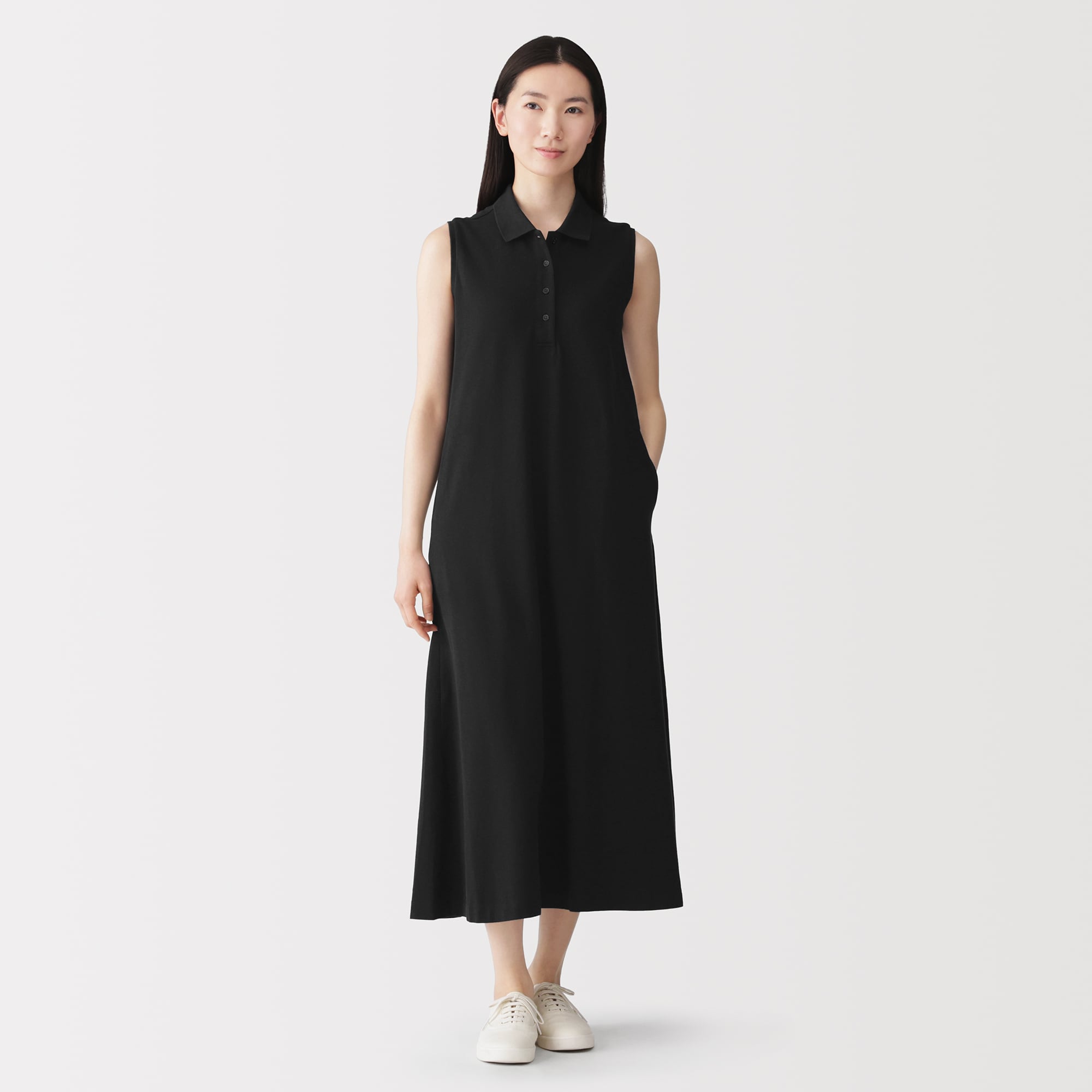 婦人　鹿の子編みスリーブレスポロワンピース