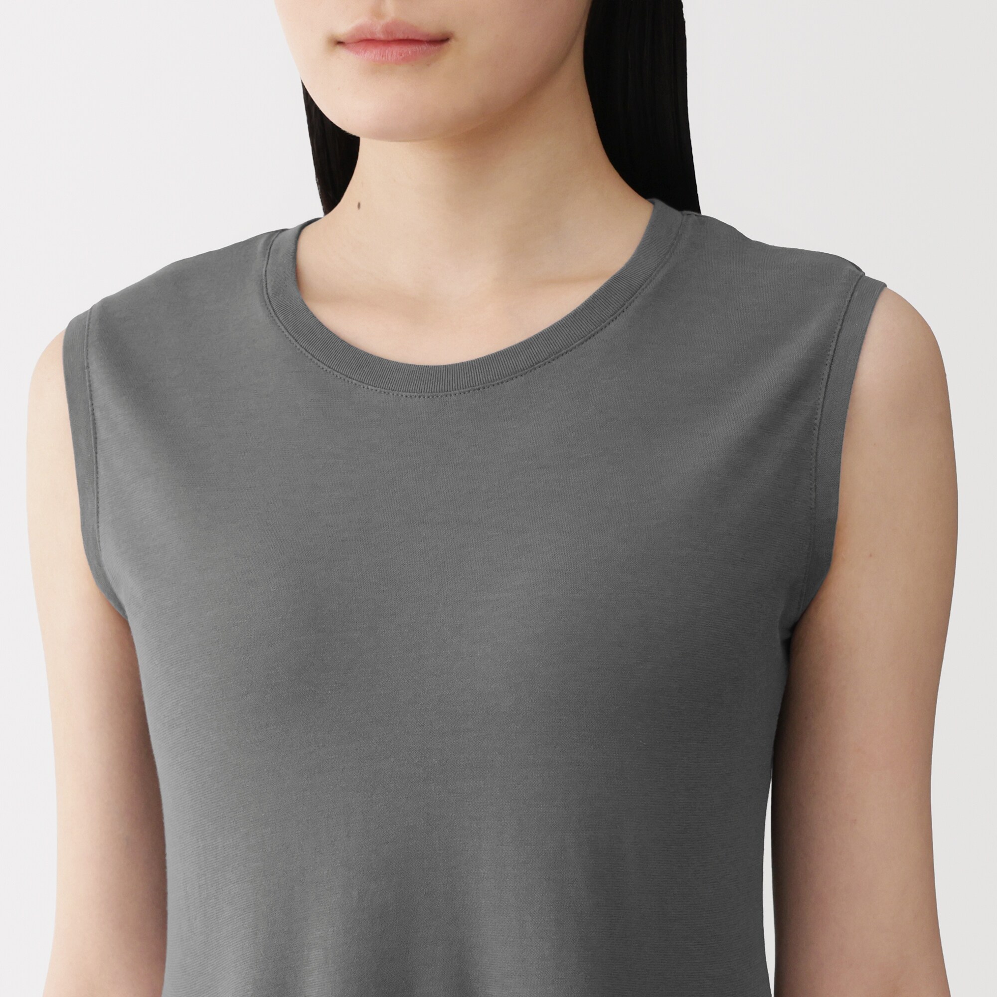 婦人　強撚天竺編みスリーブレスワンピース