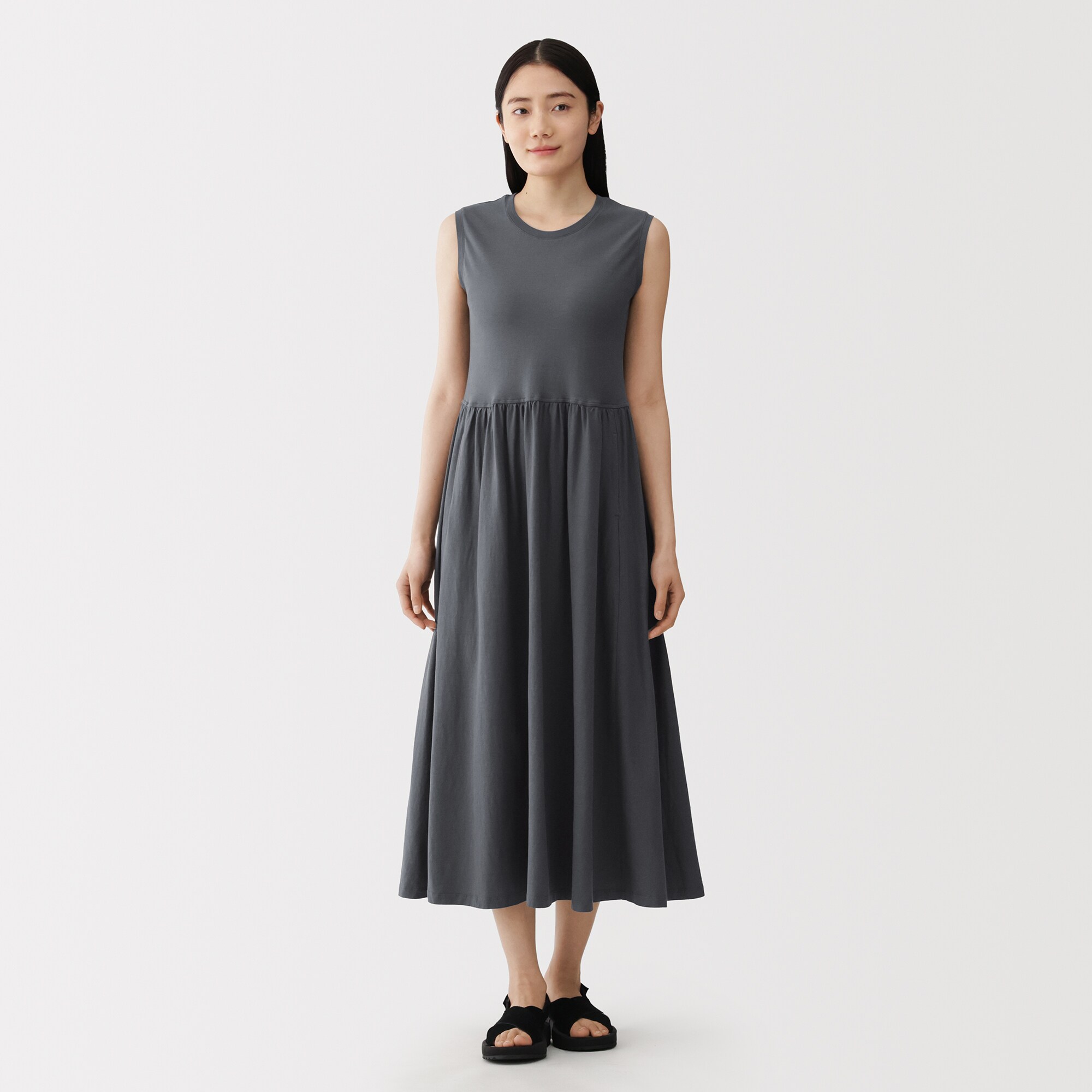 婦人　強撚天竺編みスリーブレスワンピース