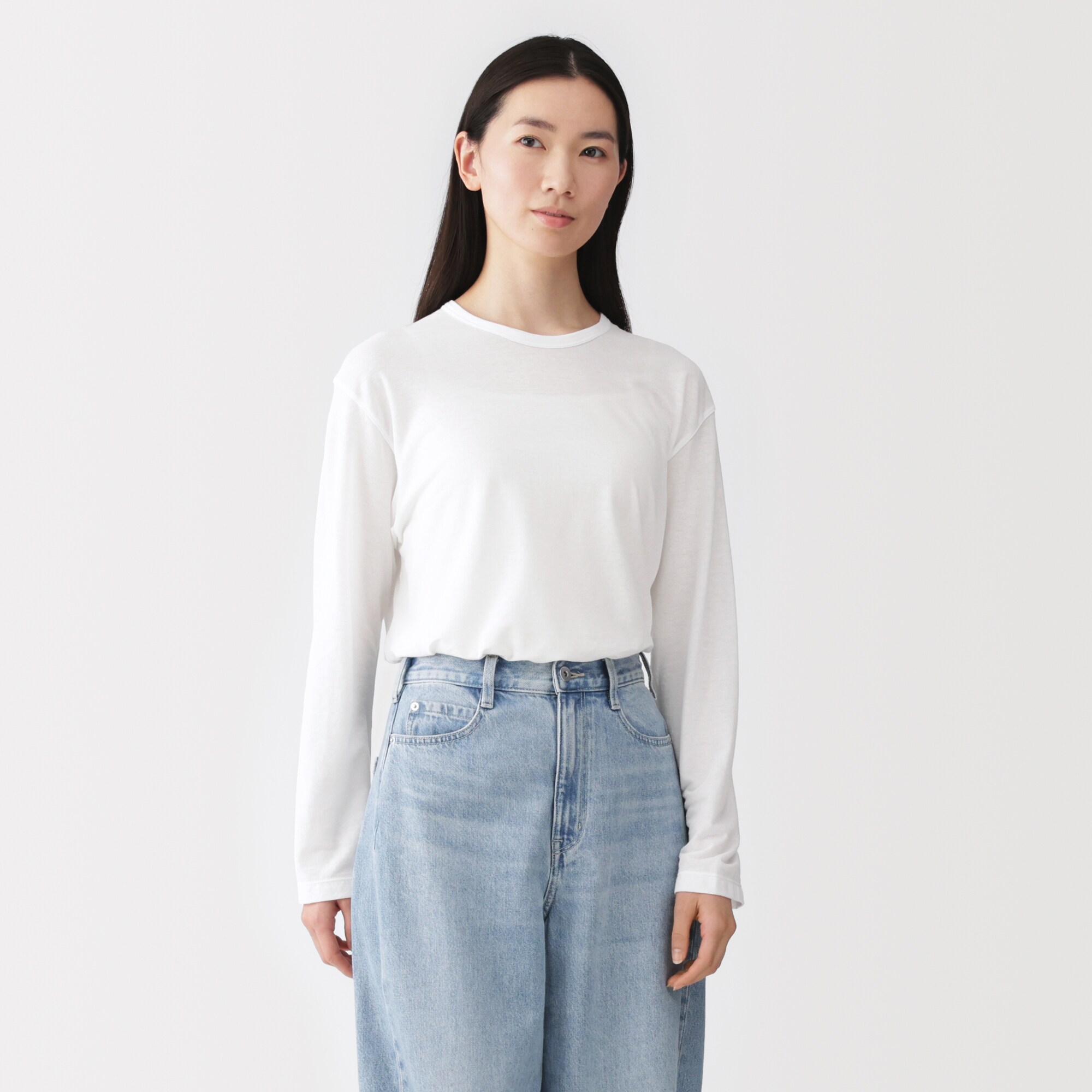 婦人　強撚天竺編みクルーネック長袖Ｔシャツ