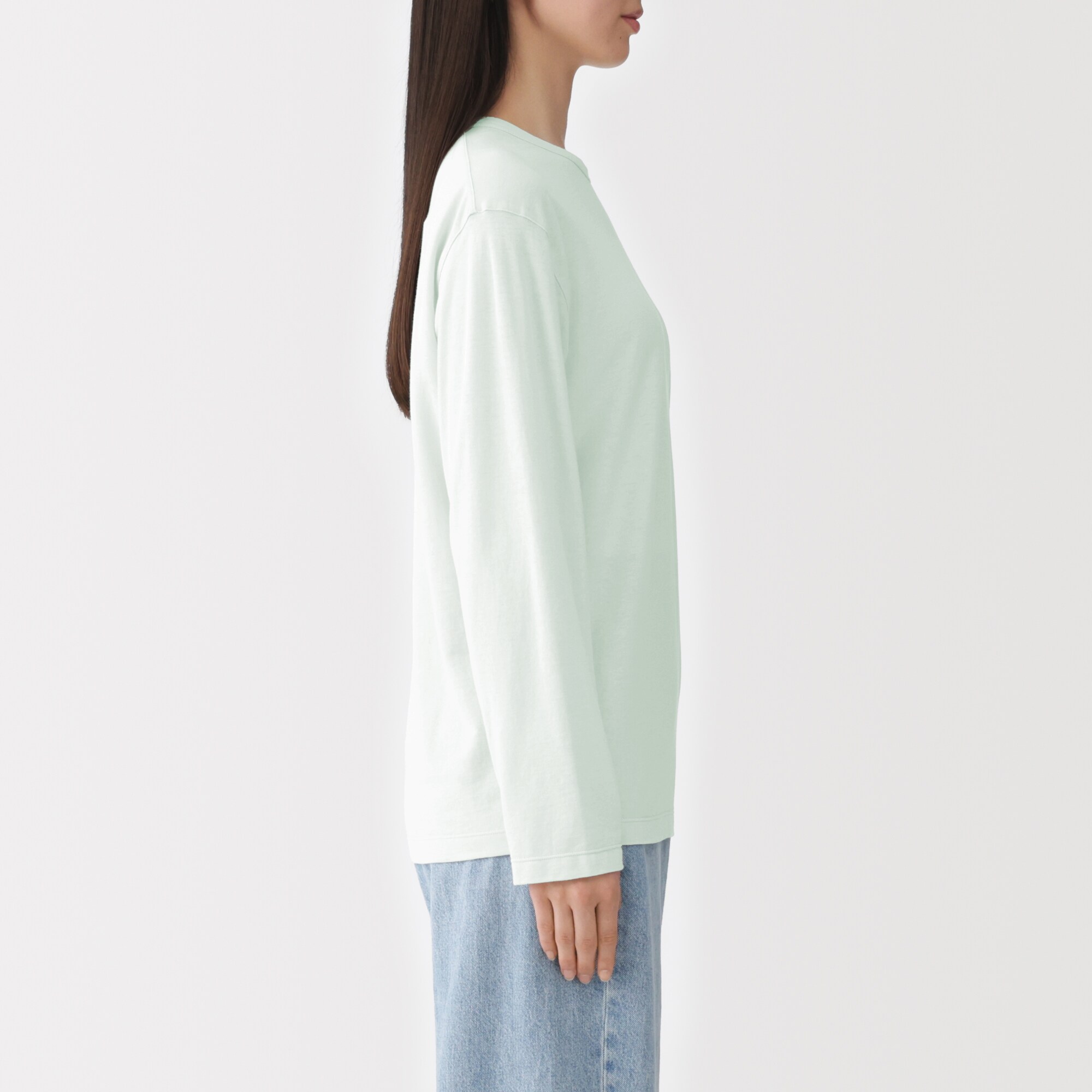 婦人　強撚天竺編みクルーネック長袖Ｔシャツ