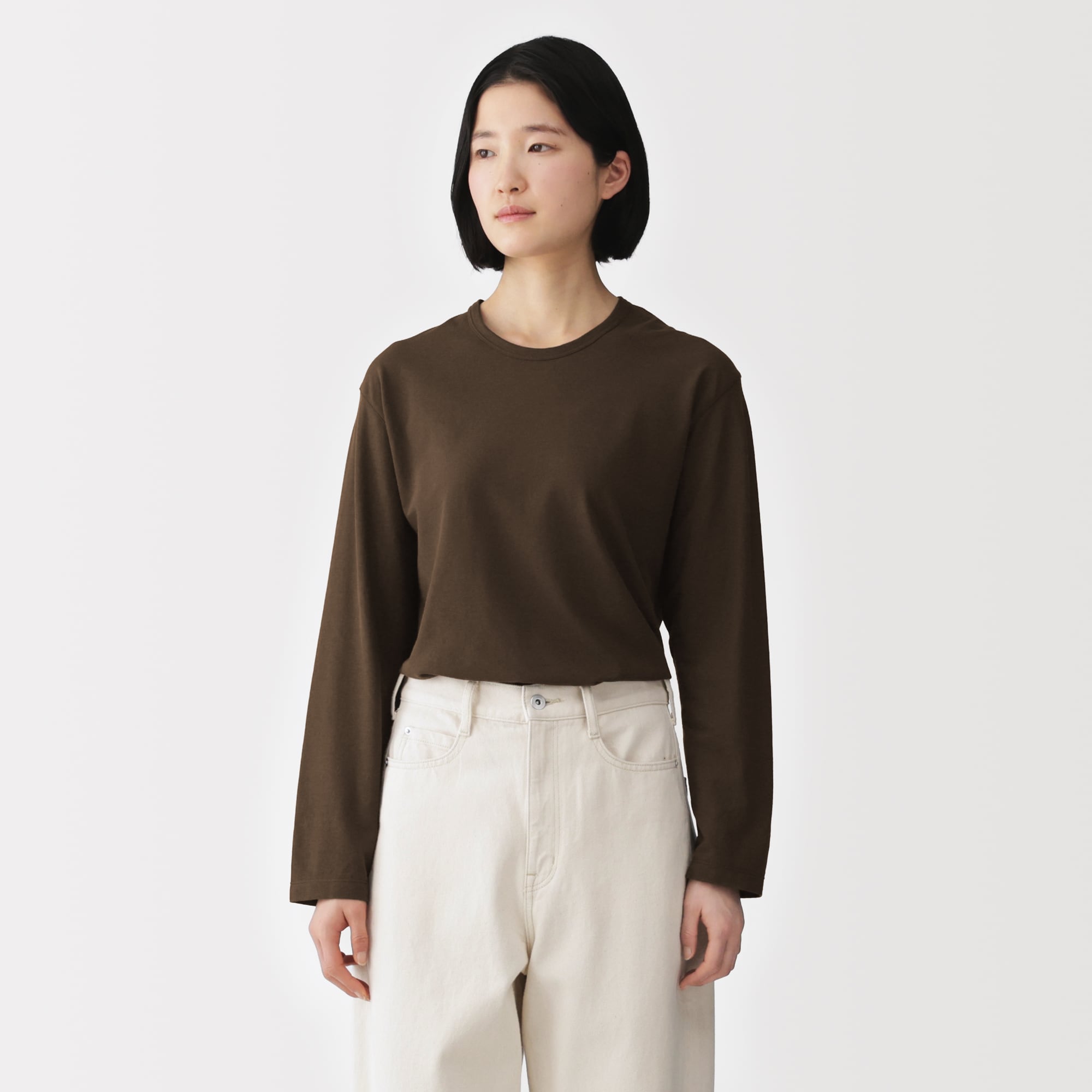 婦人　強撚天竺編みクルーネック長袖Ｔシャツ