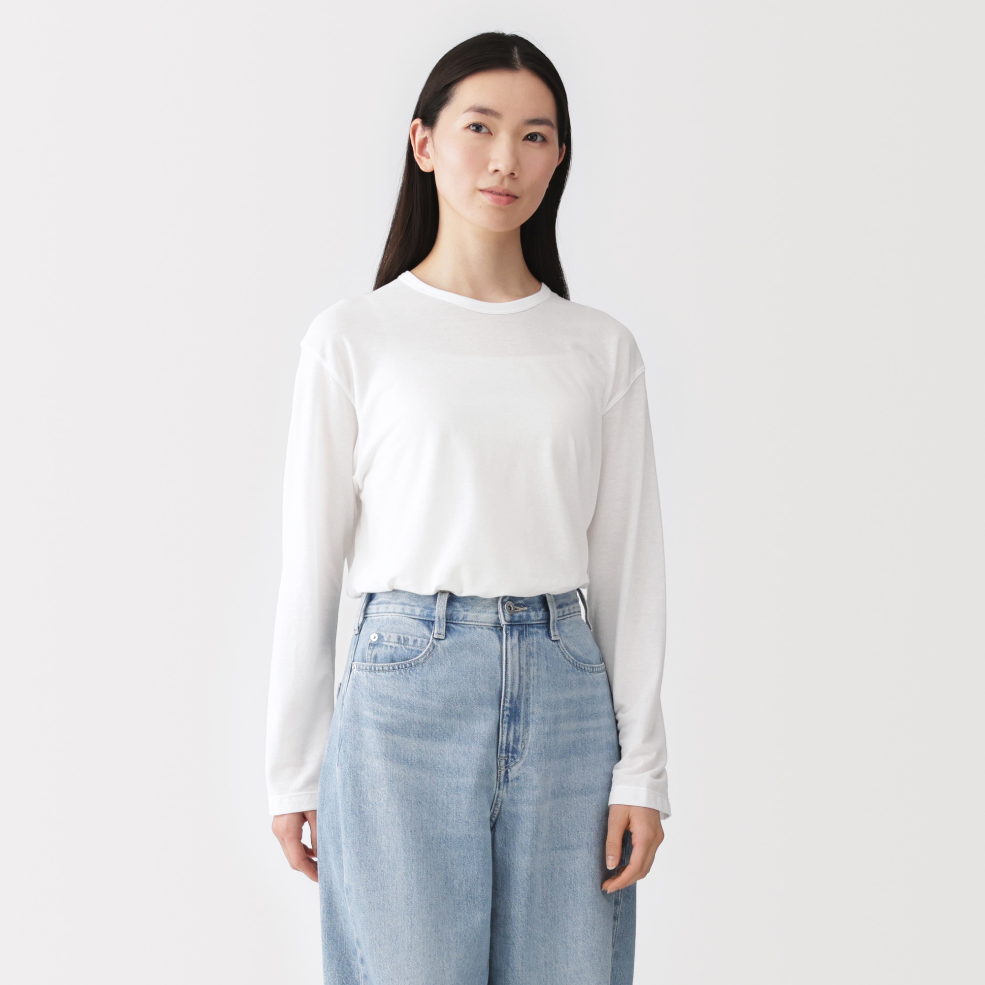 婦人 強撚天竺編みクルーネック長袖Tシャツ | 無印良品