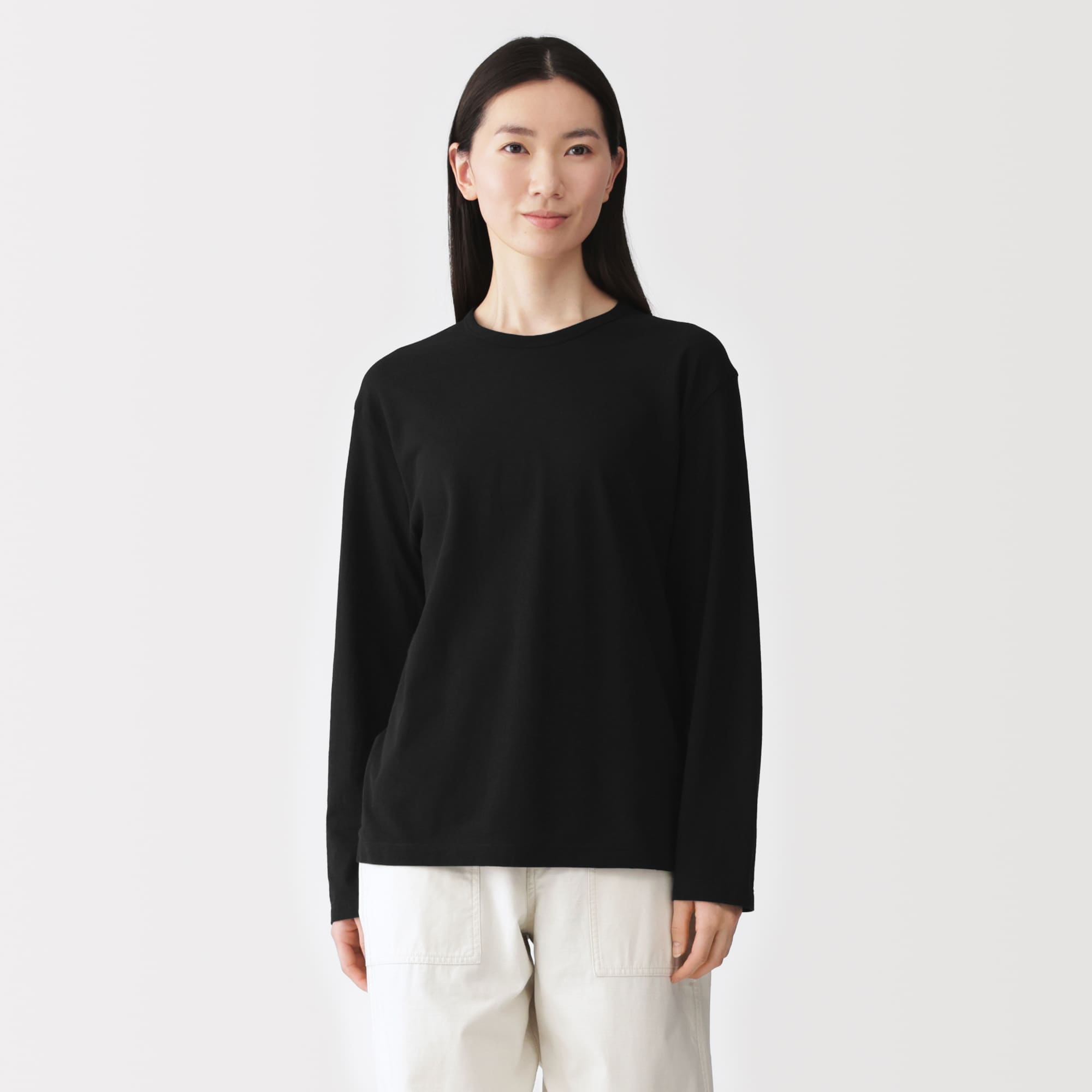 婦人　強撚天竺編みクルーネック長袖Ｔシャツ