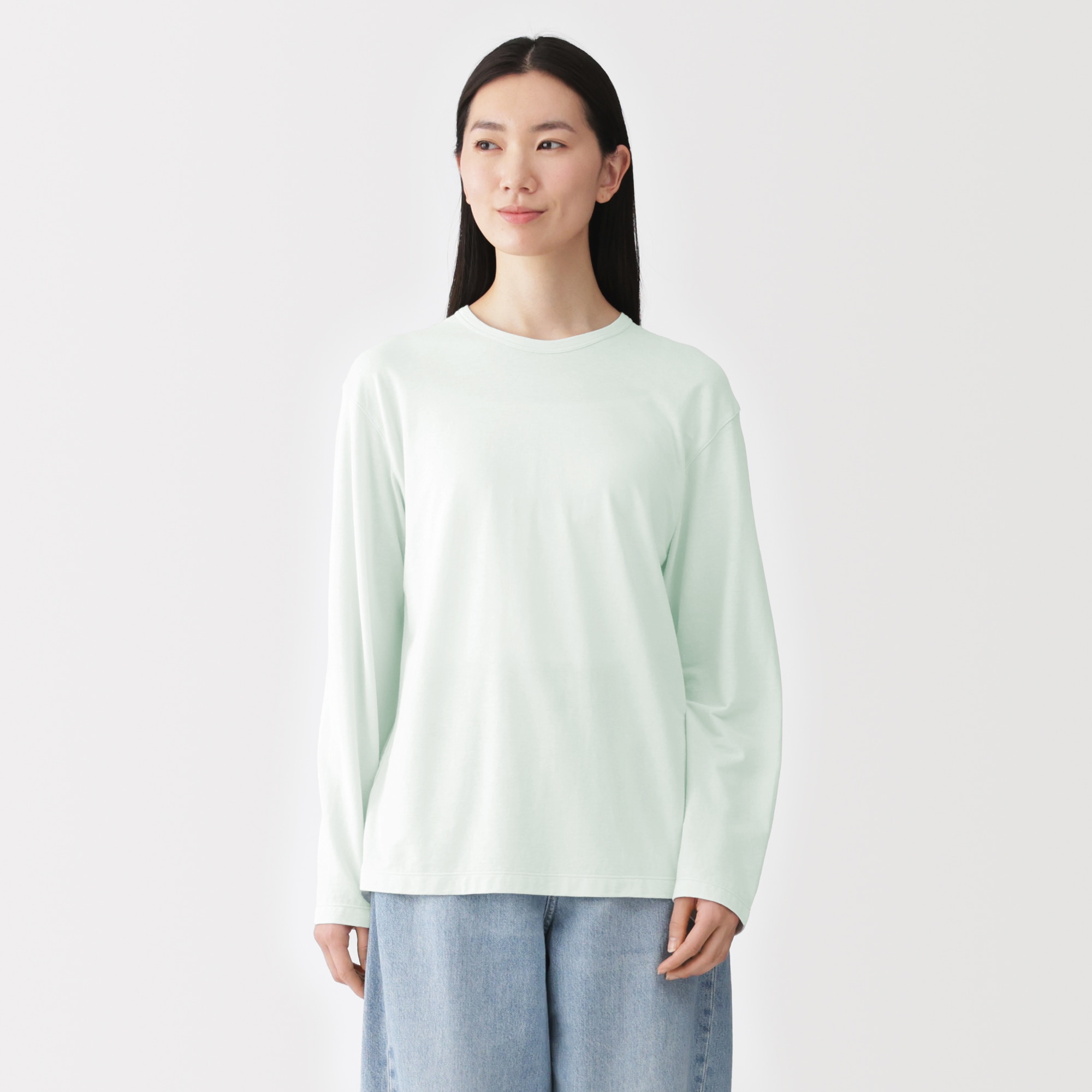 婦人　強撚天竺編みクルーネック長袖Ｔシャツ