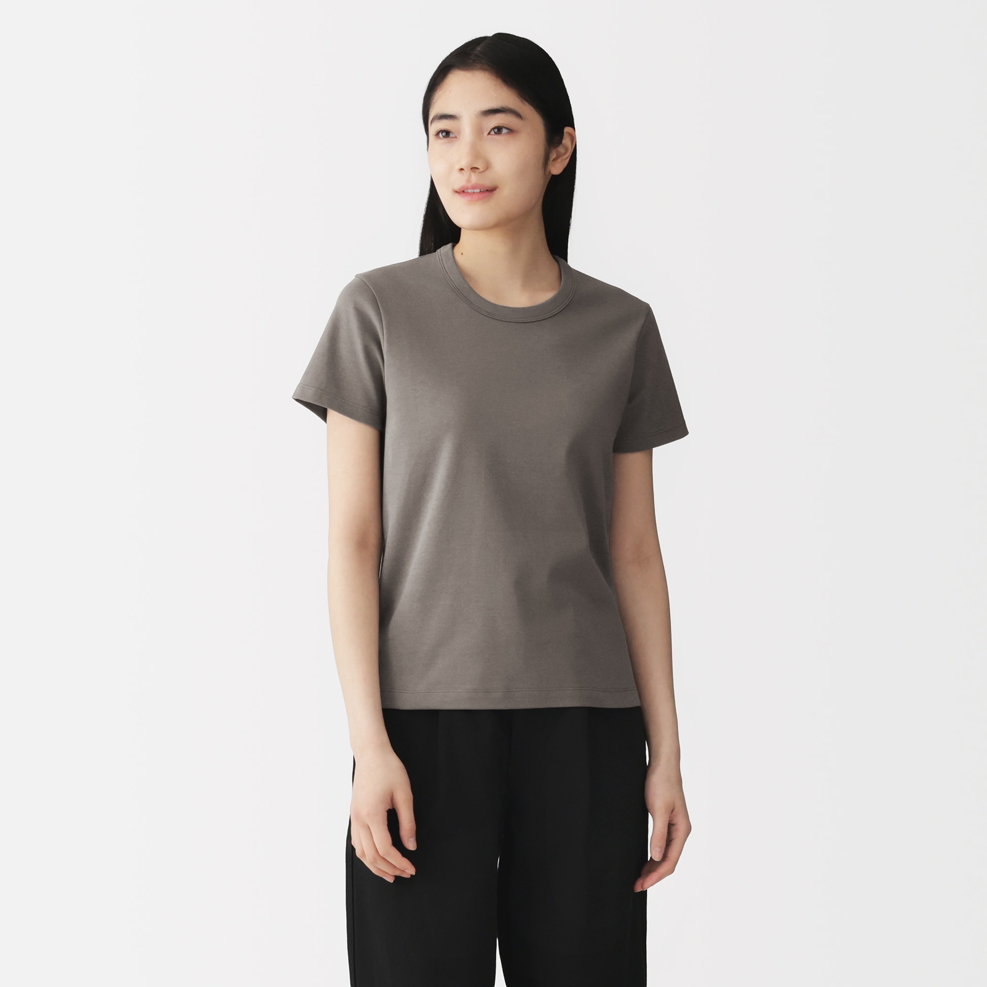 無地 クルーネック Tシャツ チャコールグレー 婦人 涼感汗じみしにくいクルーネック半袖Tシャツ | 無印良品