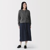 婦人　ワッフル編みクルーネック長袖カーディガン