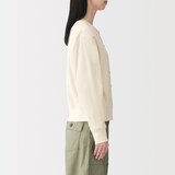 婦人　ワッフル編みクルーネック長袖カーディガン