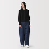 婦人　ワッフル編みクルーネック長袖カーディガン