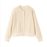 婦人　ワッフル編みクルーネック長袖カーディガン