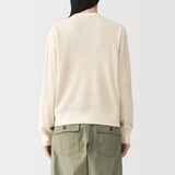 婦人　ワッフル編みクルーネック長袖カーディガン