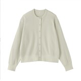 婦人　ワッフル編みクルーネック長袖カーディガン