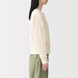 婦人　ワッフル編みクルーネック長袖カーディガン