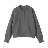 婦人　ワッフル編みクルーネック長袖カーディガン