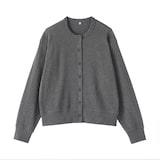 婦人　ワッフル編みクルーネック長袖カーディガン