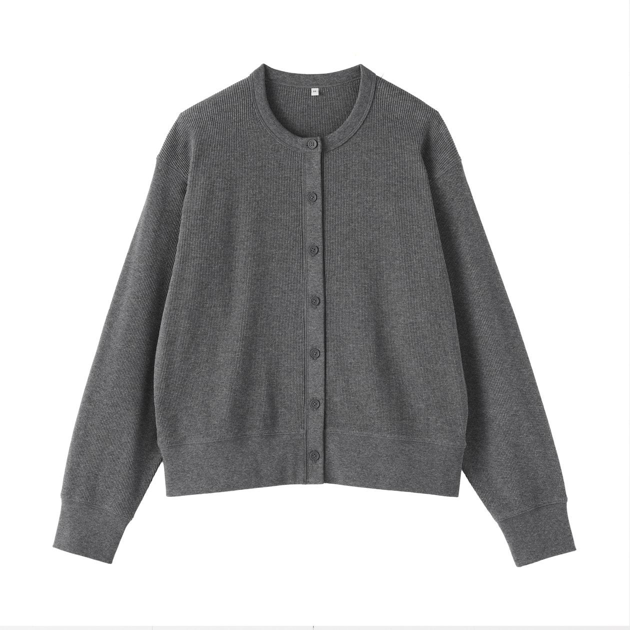 婦人　ワッフル編みクルーネック長袖カーディガン