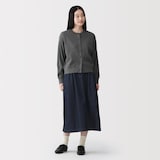 婦人　ワッフル編みクルーネック長袖カーディガン