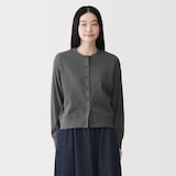 婦人　ワッフル編みクルーネック長袖カーディガン
