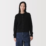 婦人　ワッフル編みクルーネック長袖カーディガン