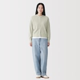 婦人　ワッフル編みクルーネック長袖カーディガン