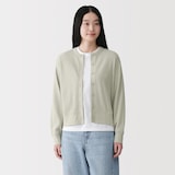 婦人　ワッフル編みクルーネック長袖カーディガン