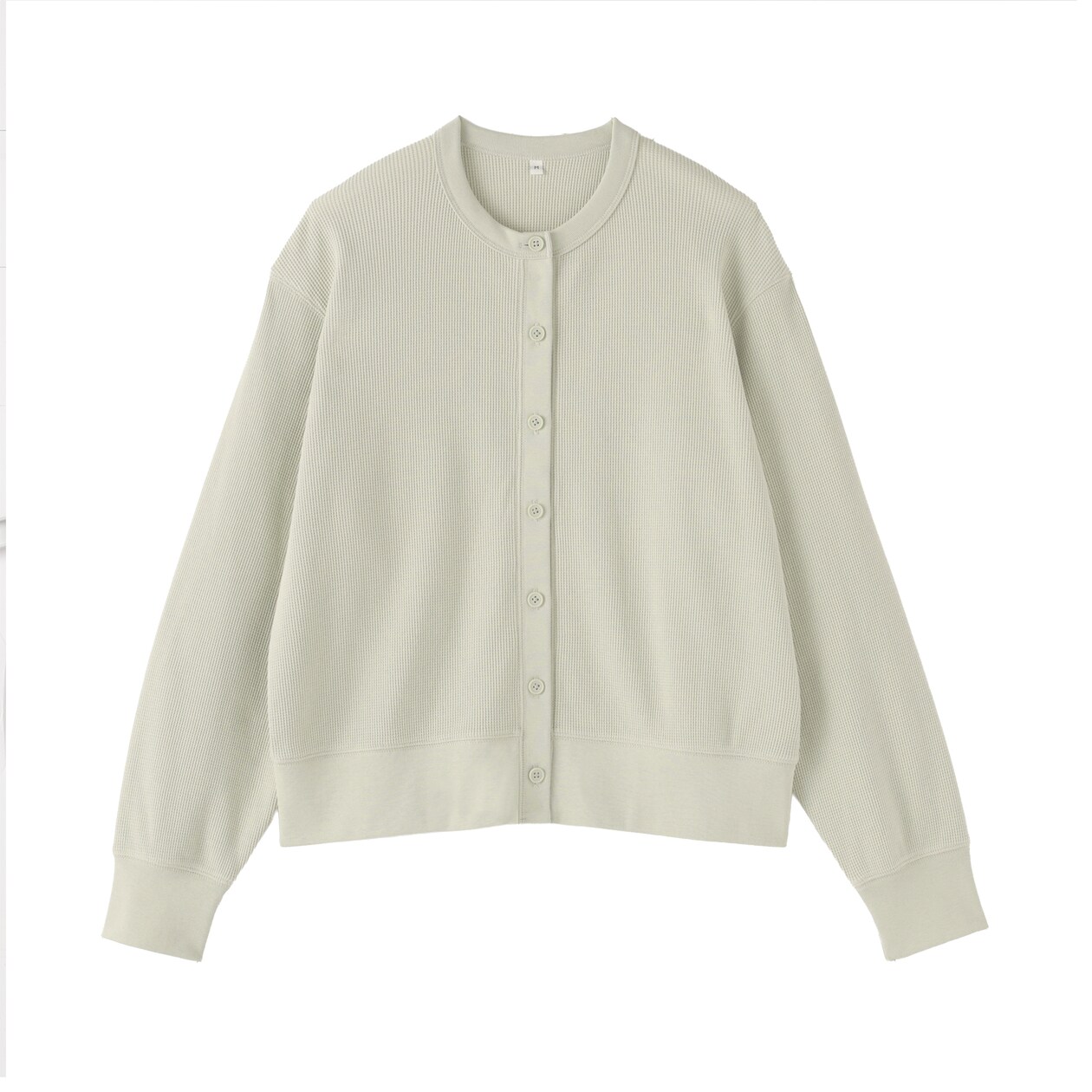 婦人　ワッフル編みクルーネック長袖カーディガン