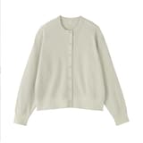 婦人　ワッフル編みクルーネック長袖カーディガン