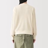 婦人　ワッフル編みクルーネック長袖カーディガン