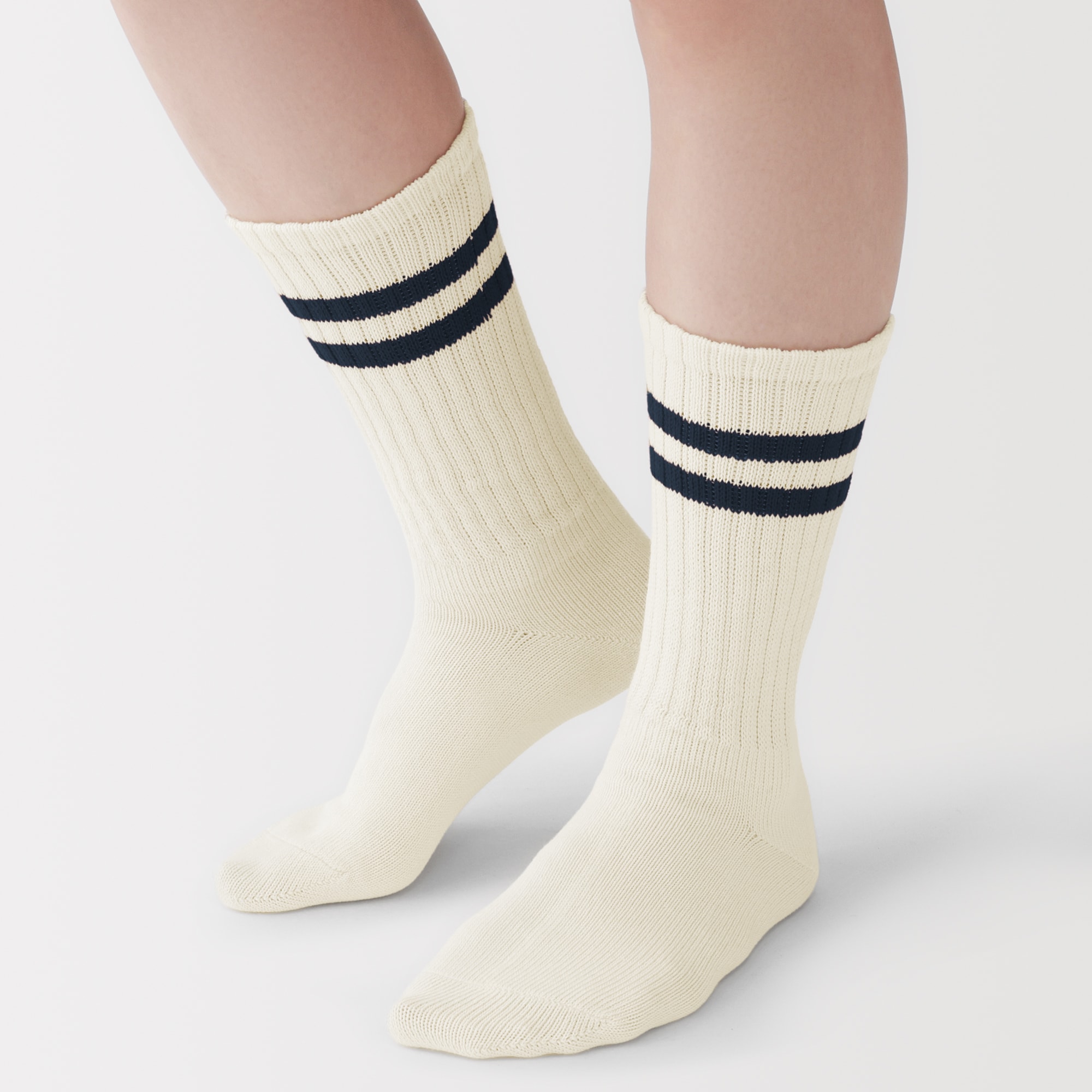 婦人　足なり直角　履き口やわらか　くしゅっと履ける　リブ編み靴下（ライン）