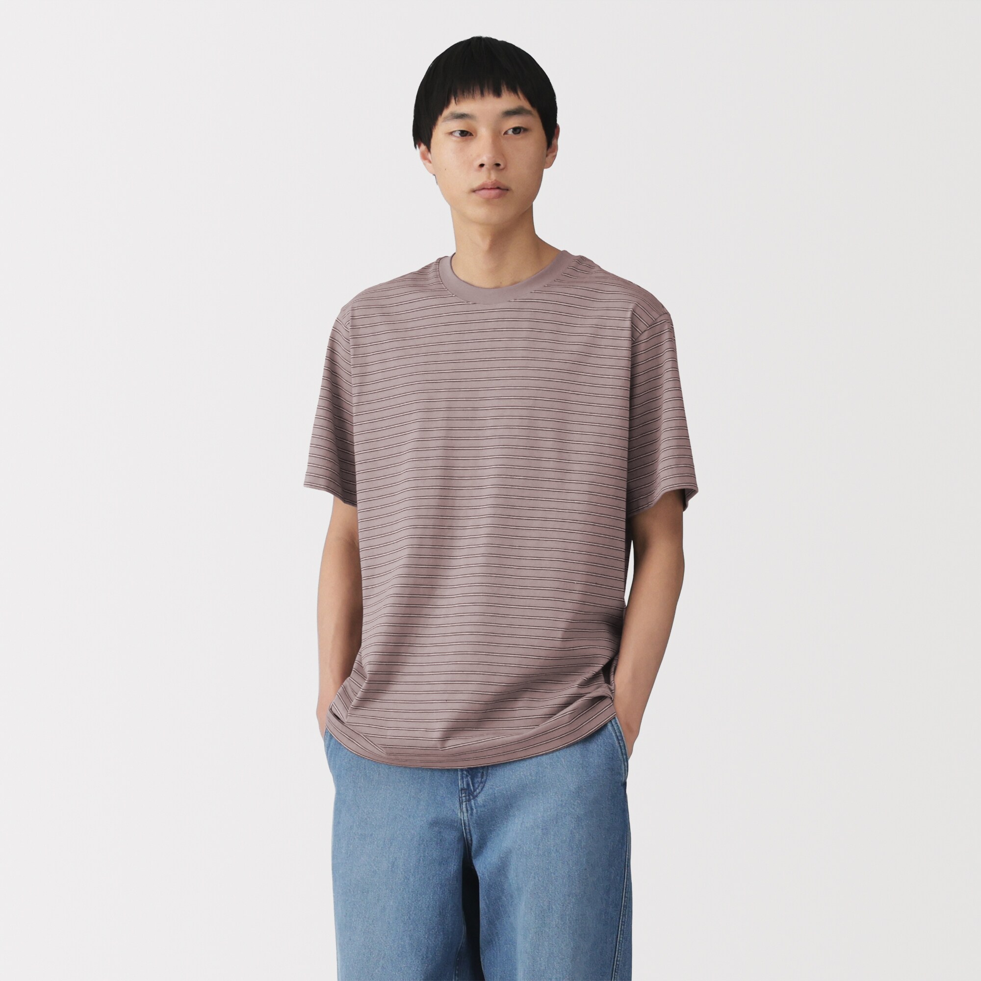 紳士　天竺編みクルーネック半袖Ｔシャツ（ボーダー）