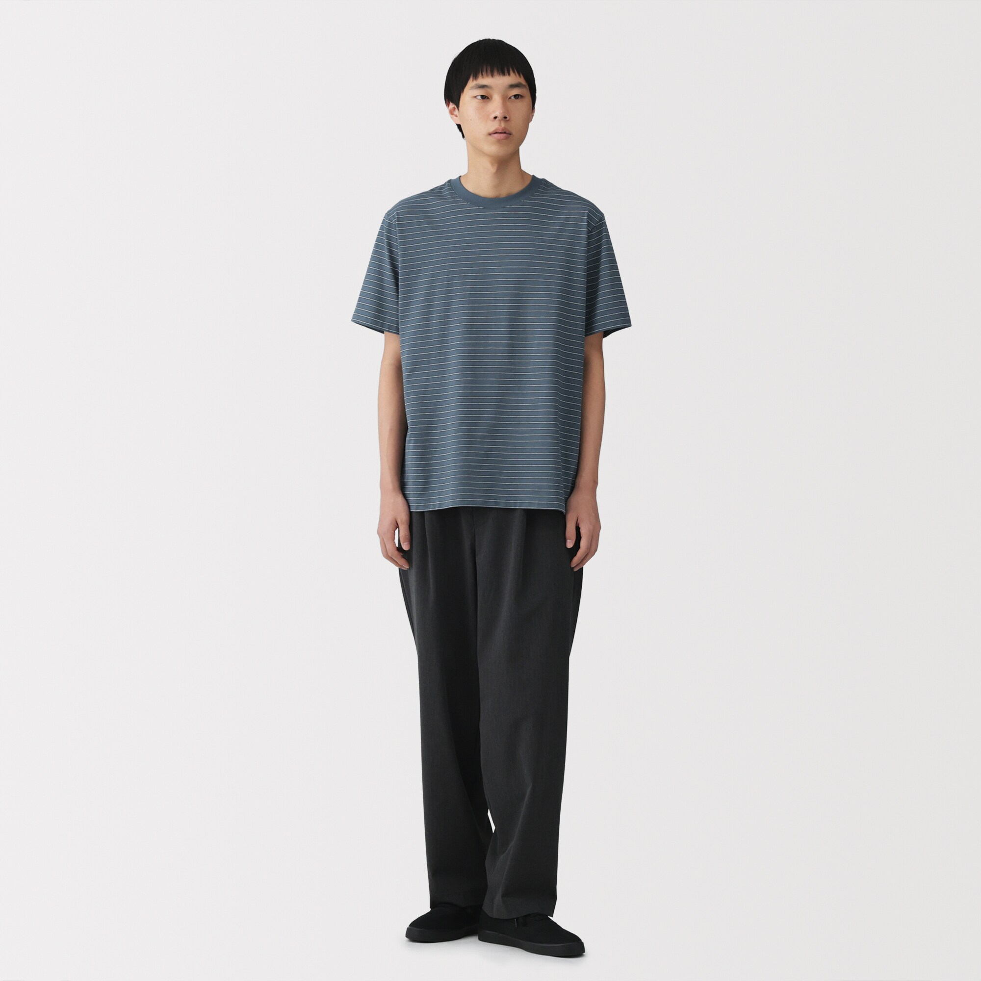 紳士　天竺編みクルーネック半袖Ｔシャツ（ボーダー）