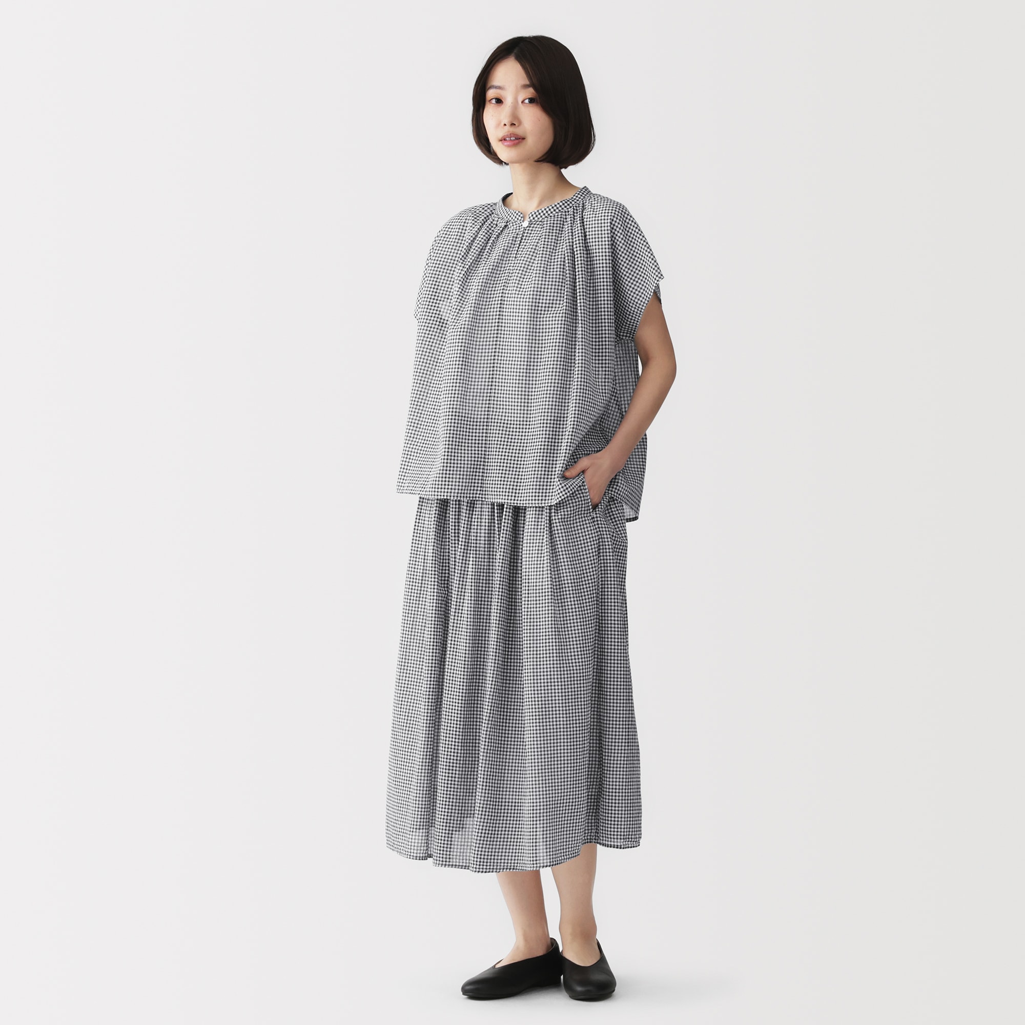 美品ヘラルボニー　フロントギャザースカート「（無題）（丸）」 婦人 強撚 ギャザースカート | 無印良品