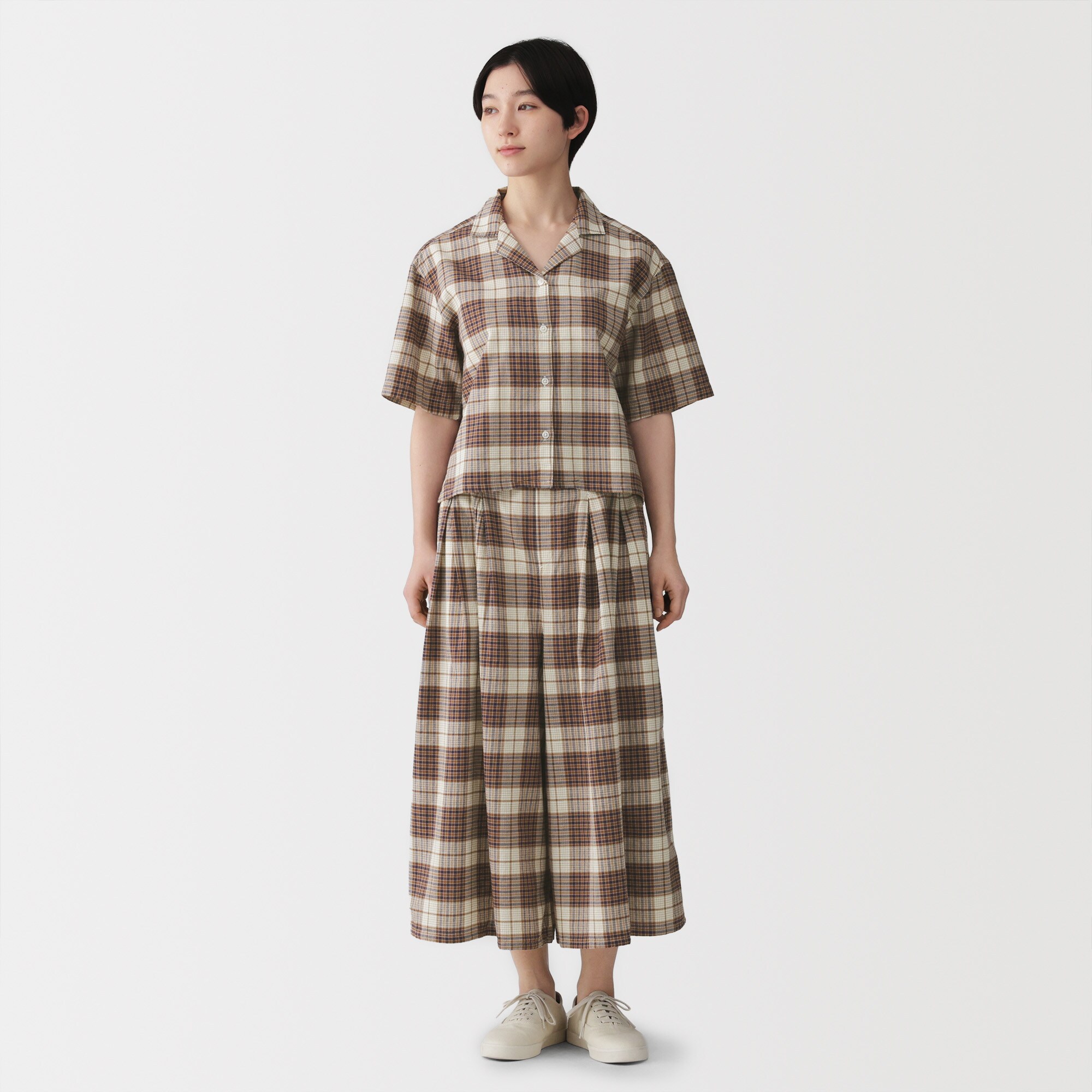 婦人　マドラスチェック　スカートパンツ