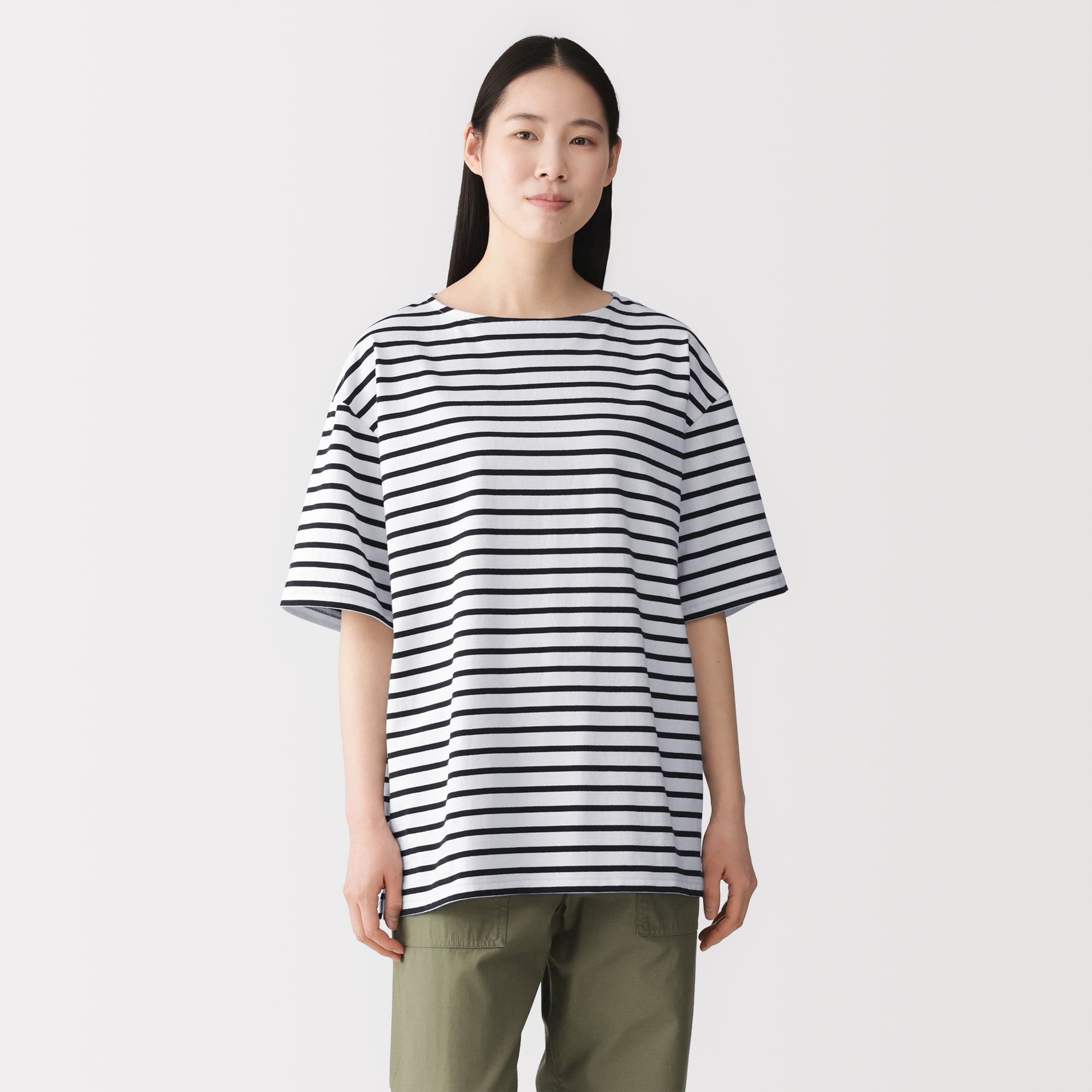 紳士　洗いざらし太番手ボートネック五分袖Ｔシャツ